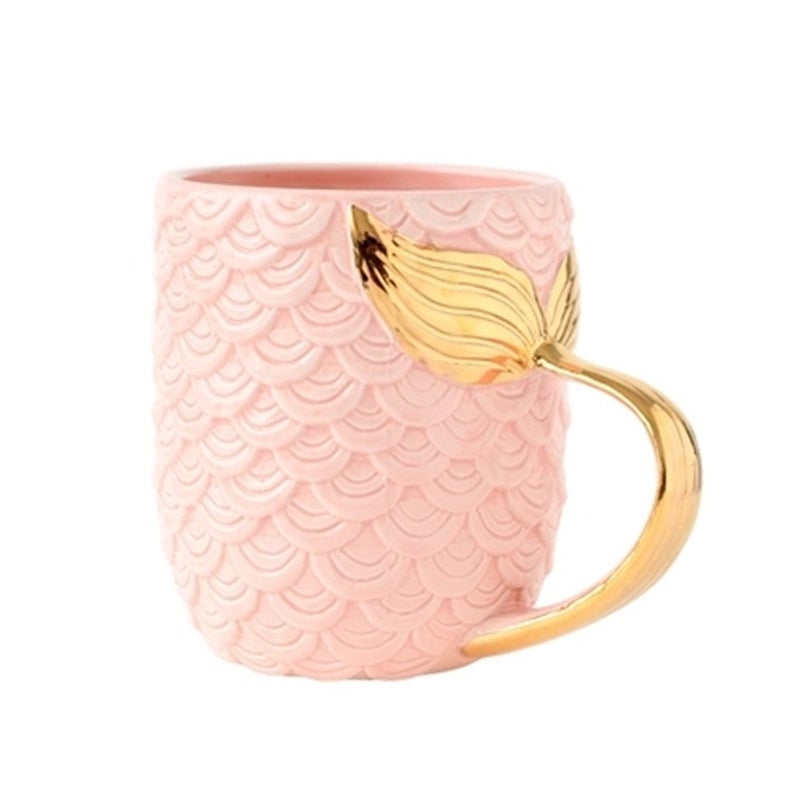 ZaH 15 oz Mermaid Mug Ceramic Coffee Mugs Big Cute Cups Cappuccino Teacup Birthday Bridal Shower Engagement Wedding Gifts Soup Mug for Men Women Kids Girls Boys (Gold Handle Pink Mermaid Tail) - Image 1